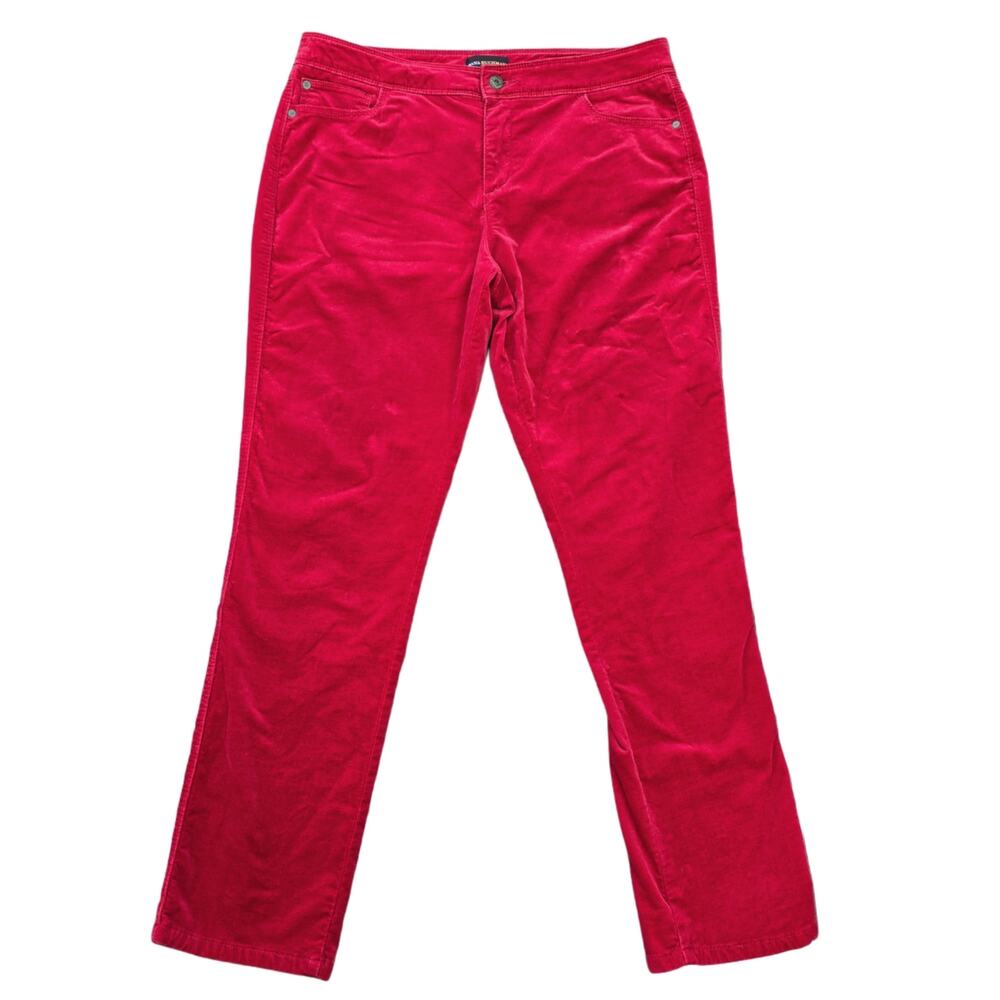 Red Velvet Pants Dana Buchman Size 12 Stretch Cotton Velour Solid Color Bright